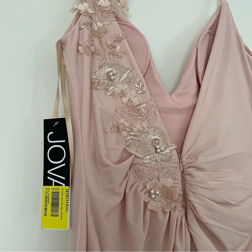 JOVANI 1074A BLUSH Plunge V-Neck Open Back Embellished Applique Dress Gown‎ 10 - Picture 11 of 16